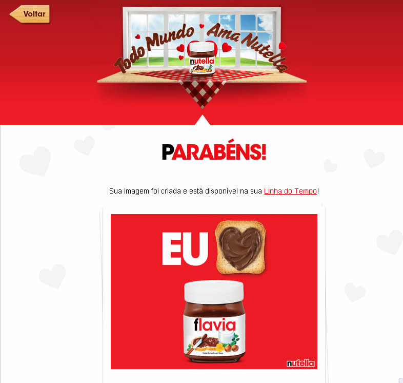 páginas do Facebook Nutella aplicativo