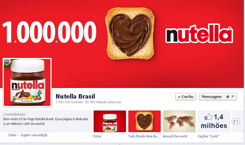 páginas do Facebook Nutella