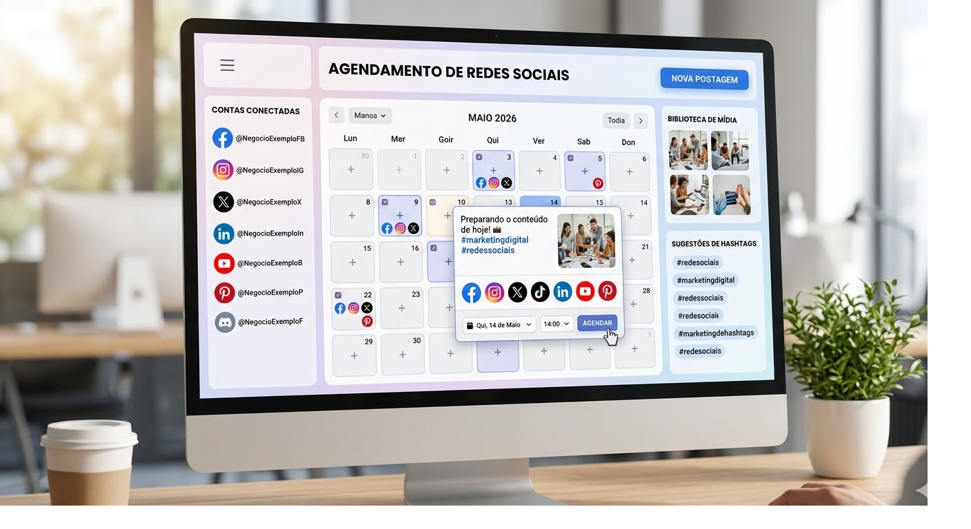 Painel de agendamento e gestão de redes sociais para empresas.