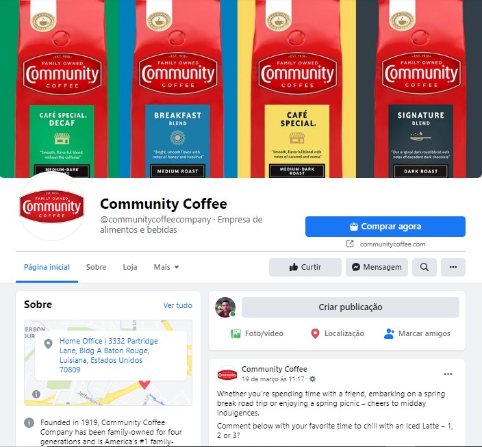 página do Facebook - Community Coffee 2021