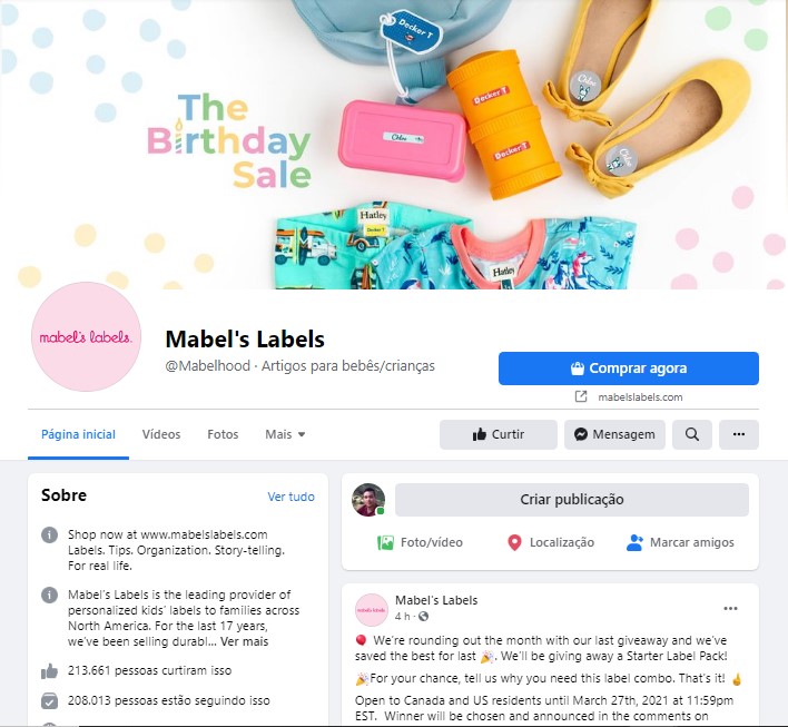 Página do Facebook - Mabels Labels 2021