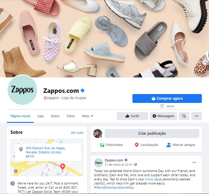 página do Facebook - Zappos 2021