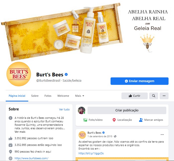 página do Facebook - Burt's Bees