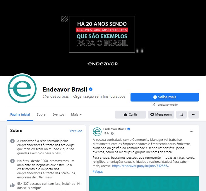 Página do Facebook - Endeavor Brasil