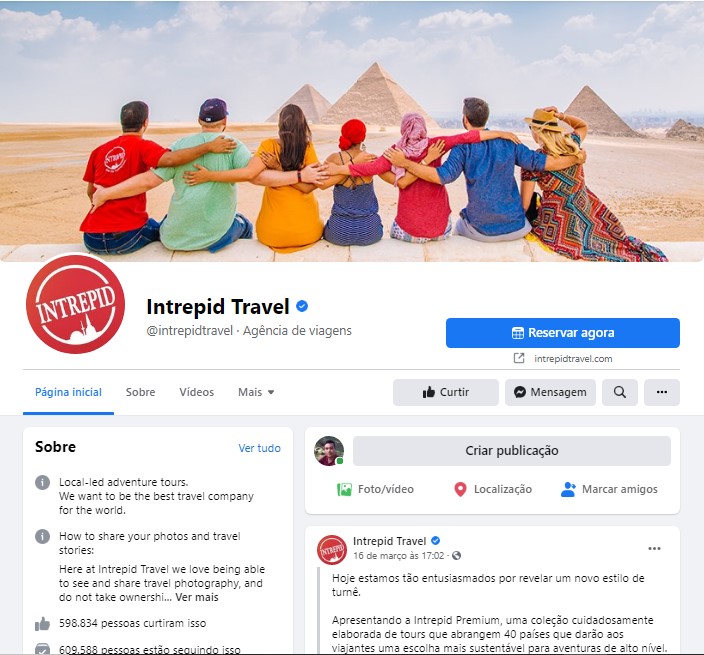 páginas do Facebook Intrepid-Travel