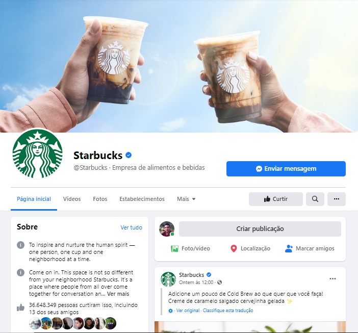 página do Facebook - Starbucks Brasil 2021