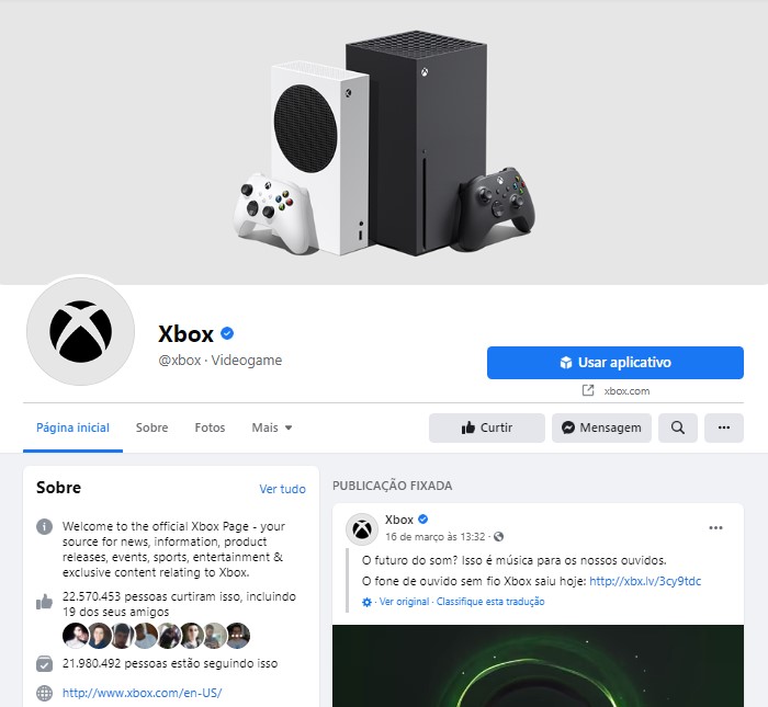 página do Facebook - Xbox 2021